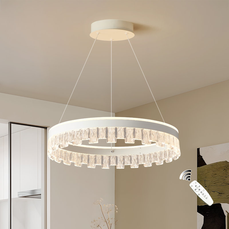 Stockham 1-Light Chandelier Round Circle LED Kitchen Island Pendant Remote Dimming, White