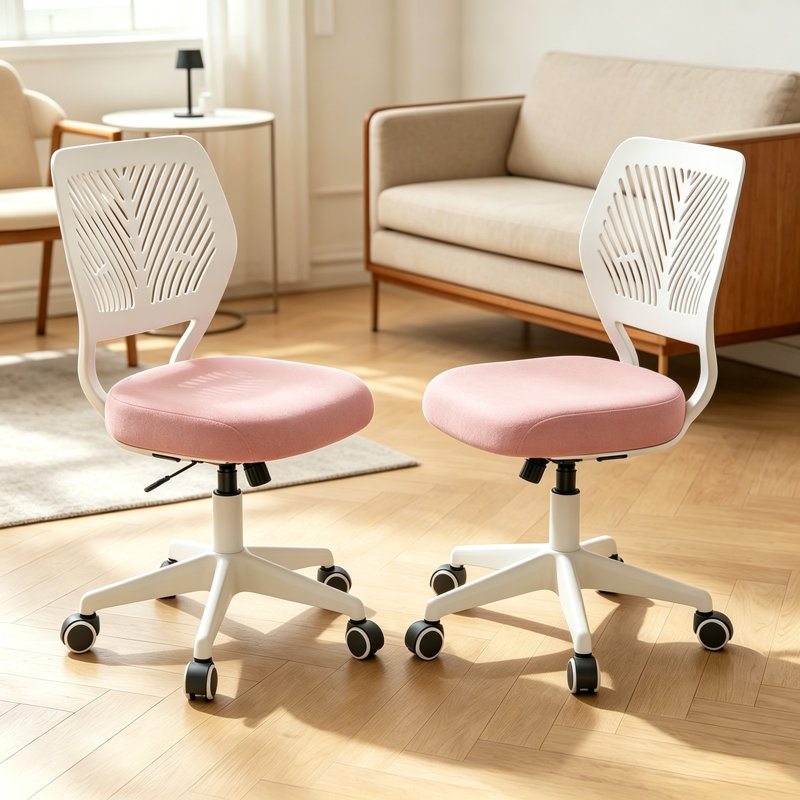 XUEGW - Ensemble de 2 chaises de bureau pivotantes à hauteur réglable sans accoudoirs, rose, Pink