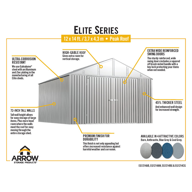 Anthracite Gray 12 ft. x 14 ft. Steel Storage Shed