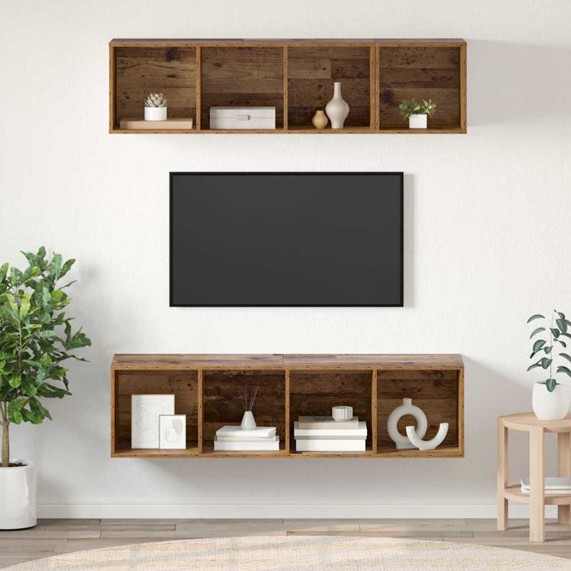 TV Cabinet Set 3 Pcs Engineered Wood, Old Wood