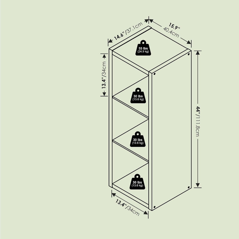 111.8cm H x 40.4cm W Bookcase