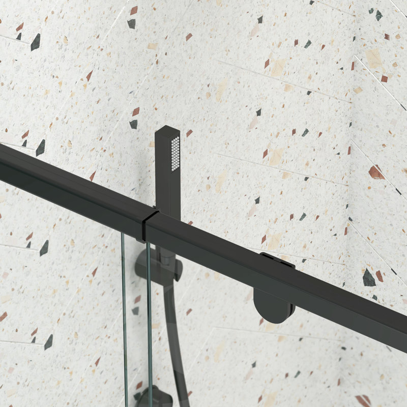 44-48" W 71" H Pivot Swing Shower Door - Matte Black, 6Mm Tempered Glass, Stainless Handle, Magnetic Closure, Leak, Reversible Install Width, Height, 1/4" Steel Universal Fit