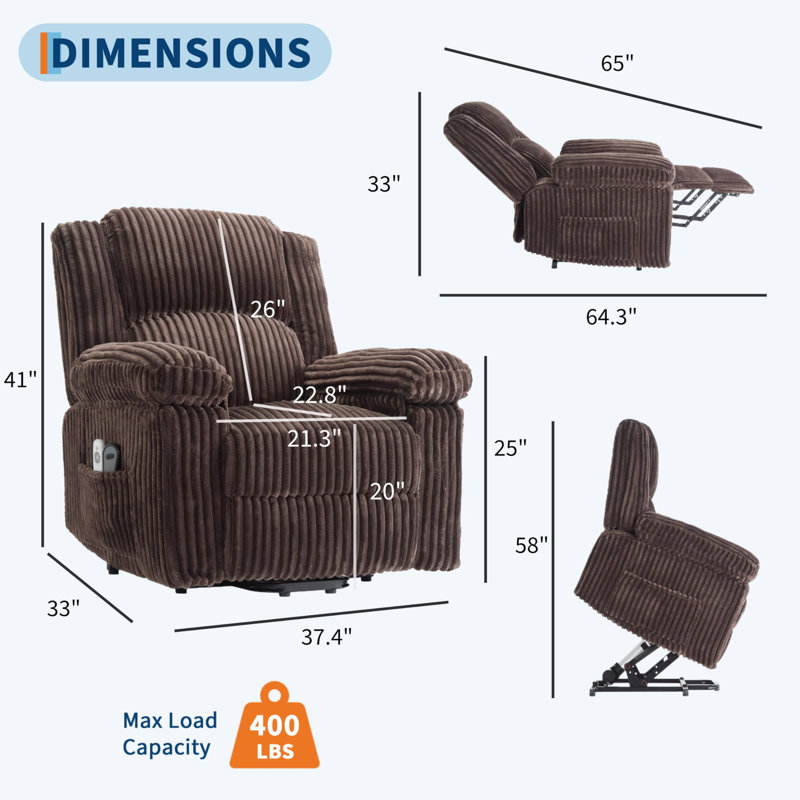 Power Lift Recliner Chair - Heat and Massage, Electric Lift Plush Recliner with Soft Padded Seat, Back Support & Armrests