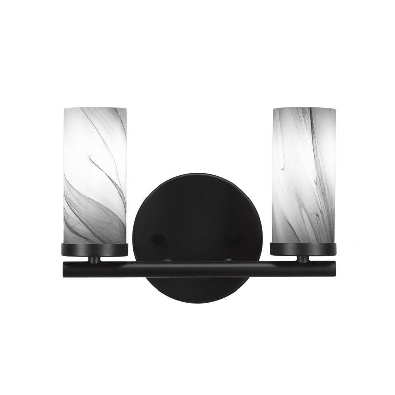 Trinity 2 Light Bath Bar Shown With 2.5” Onyx Swirl Glass, Noir mat