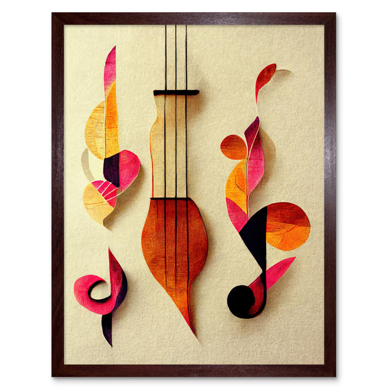 Abstract Boho Music Clefs Lyra Musical - Print, Brown Framed Unframed, 43cm H x 33cm W x 2cm D