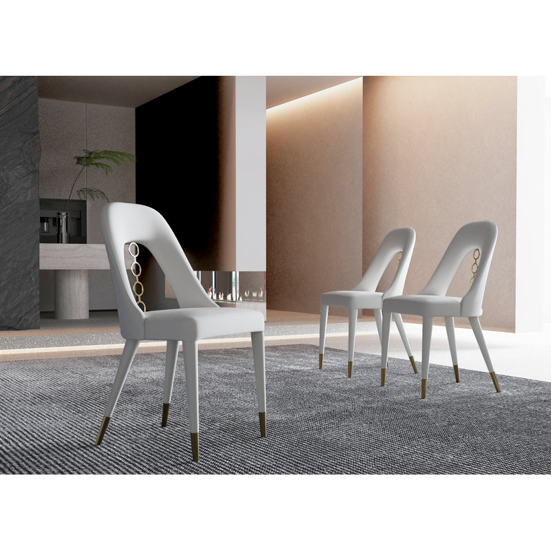 Yureli 19'' H Faux Leather Upholstered Side Chair, Gold, Light Gray