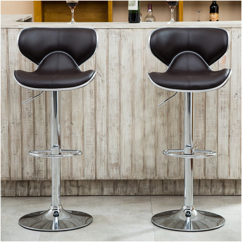 Ensemble de 2 tabourets de bar pivotants réglables Masaccio Airlift avec base chromée, brun foncé, Marron foncé