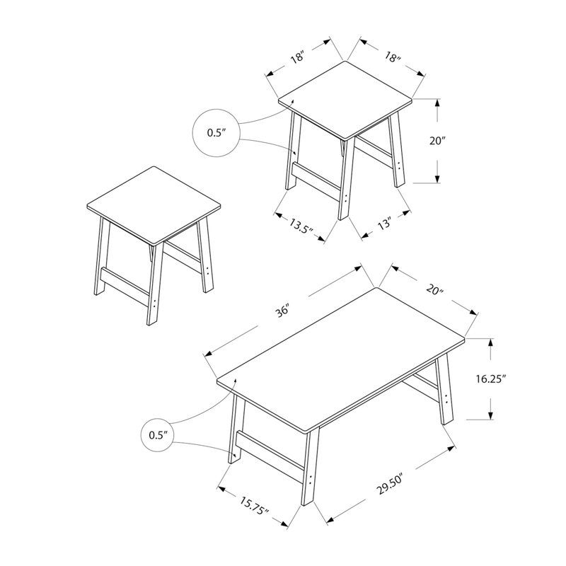 Table 3 pièces en gris - Tables basses, d'appoint et de bout pour les pièces de décor modernes de style gris, avec un aspect transitionnel