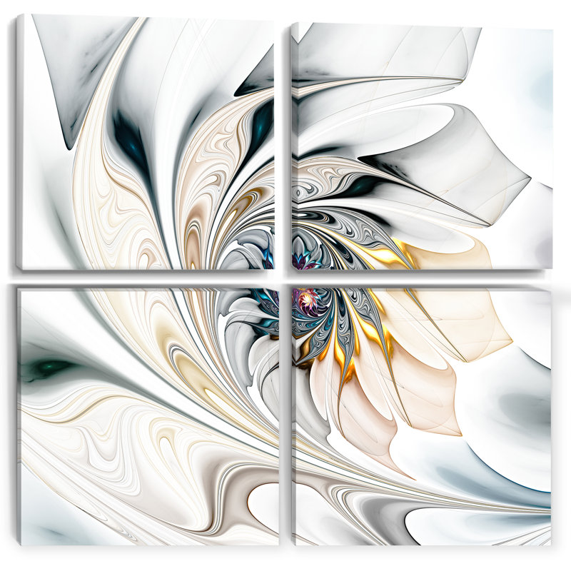 Vitrail blanc - art floral sur toile 4 pièces