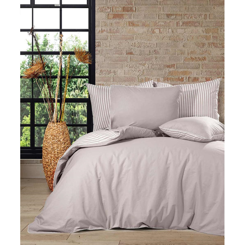  Standard Cotton 5 Pieces   Double Face  Duvet Cover Set, Queen Duvet Cover + 4 Queen Shams, Gray