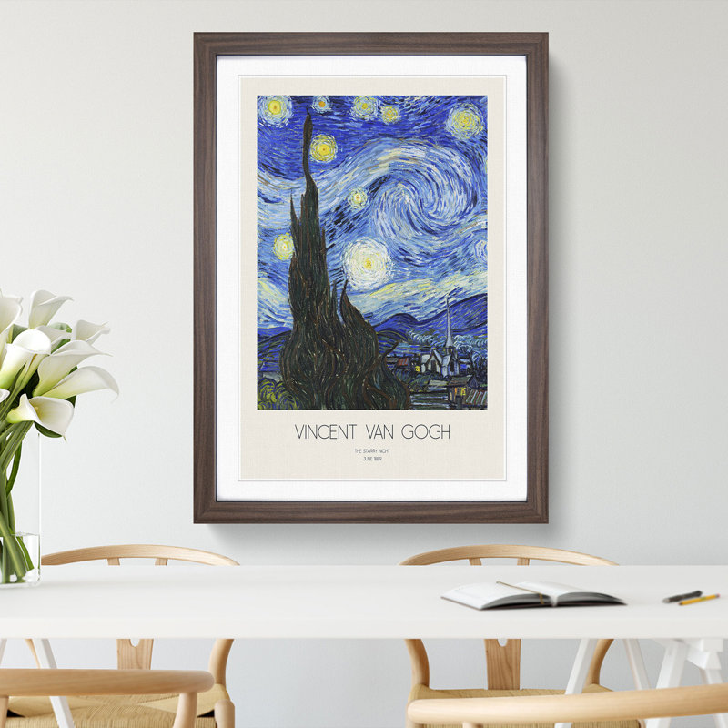 The Starry Night with Border by Vincent Van Gogh - Framed Print, 65cm H x 48cm W x 2cm D, Walnut Framed