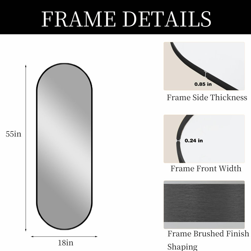 Miroir mural ovale pleine longueur, H 55 po x l 18 po