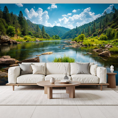 Peel and Stick Wallpaper Landscape Mountain Lake Natural Scenery Crystal Clear River Submerged Wall Murals 69"H x 96"W Removable PVC Wall Paper Self-Adhesive Wall Decor for Bedroom Living Room Home Office