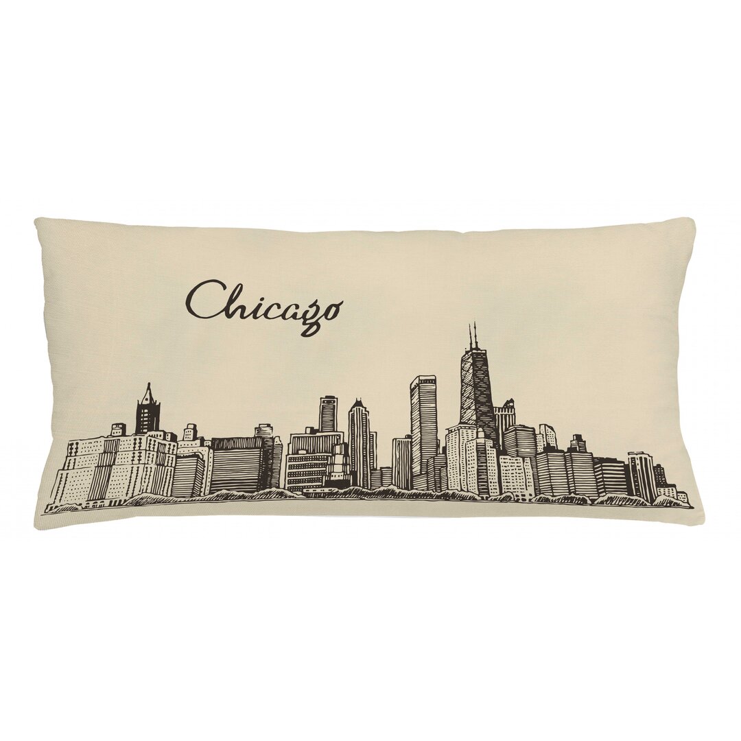 Kissenbezug, Vintage städtische, Chicago Skyline, Beige Dunkelbraun