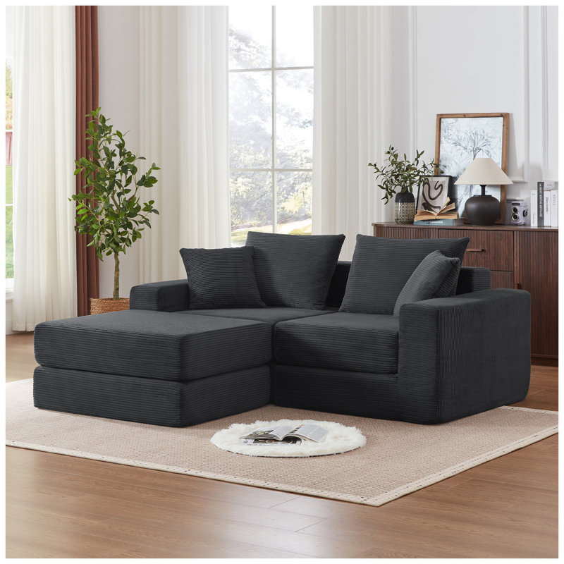 Canapé modulaire modulaire avec méridienne en forme de L - Canapé nuage gris foncé, canapé-lit confortable sans assemblage