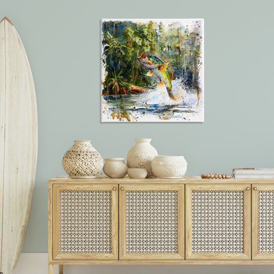 Jumping Bass Splash Canvas Wall Art by LSR Design Studio