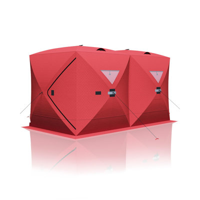 Pop-Up Ice Fishing Tent, Spacious 3 to 4-Person Ice Fishing Shelter, Weather Resistant Fishing Shelter Includes Anchors, Ropes & Carry Bag, Red