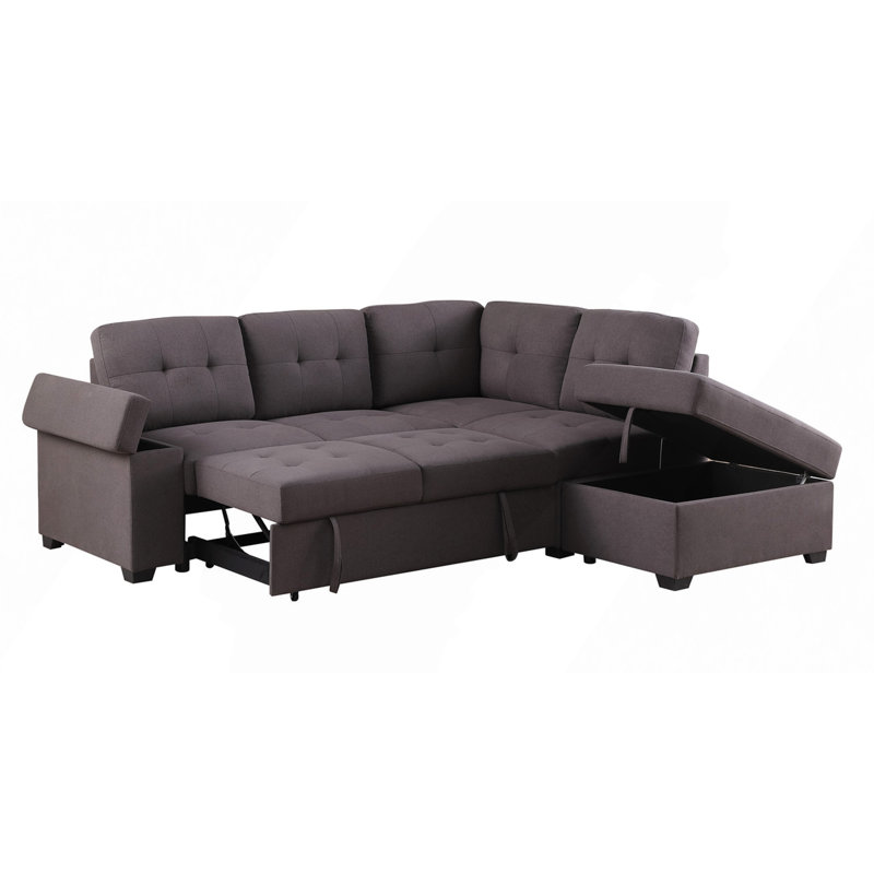 Canapé modulaire, canapé-lit modulaire en lin brun avec repose-pieds et rangement 87,75 po