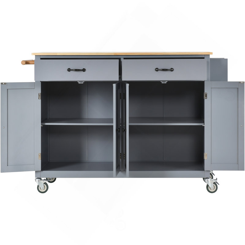 Kitchen Island Cart With Solid Wood Top And Locking Wheels,54.3 Inch Width,4 Door Cabinet And Two Drawers,Spice Rack, Towel Rack