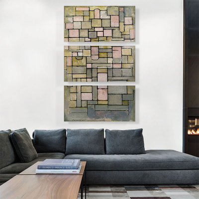 "Composition 8 1914" par Piet Mondrian, ensemble de 3 reproductions d'art sur toile tendue