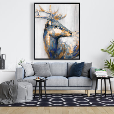 Golden Deer Print On Canvas