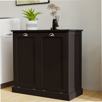 Two-Compartment Tilt-Out Laundry Sorter Cabinet-Black