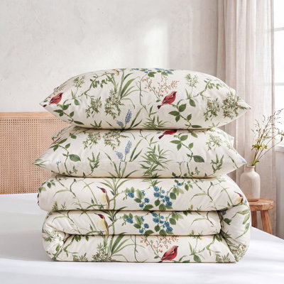 Ensemble d'édredon 100% coton de très grande taille, ensemble de literie à motif floral rétro à motif de feuilles vertes