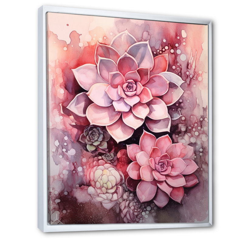 Rose, crème, résistance des plantes grasses, H 20 po x l 12 po x P 1 po, Cadre flottant blanc
