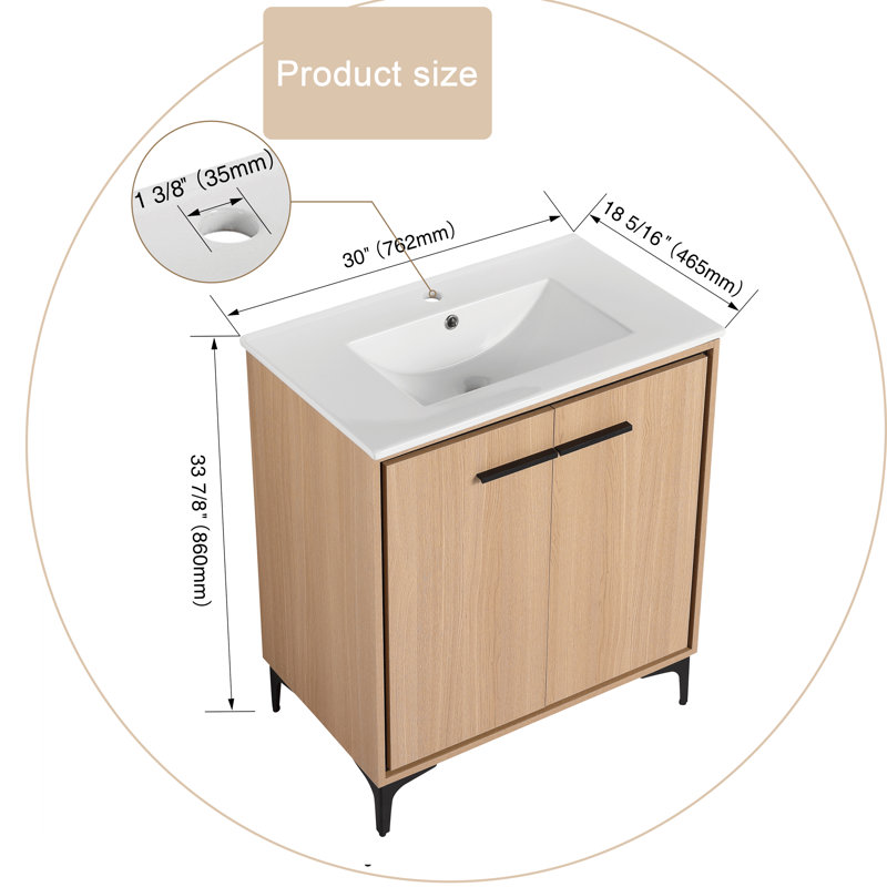 Meuble-lavabo simple 30 po avec comptoir en céramique Dajean