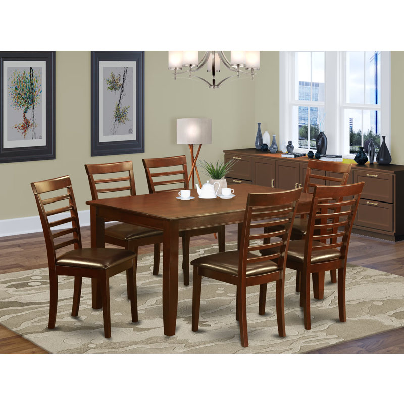 7 Piece Dining Room Furniture Set consists of a rectangular dining table and 6 Upholstered Chairs, Mahogany, Yes