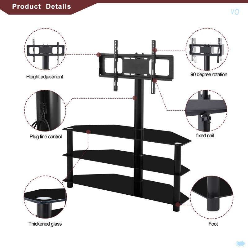 Multi-Function TV Stand Height Adjustable Bracket Swivel 3-Tier