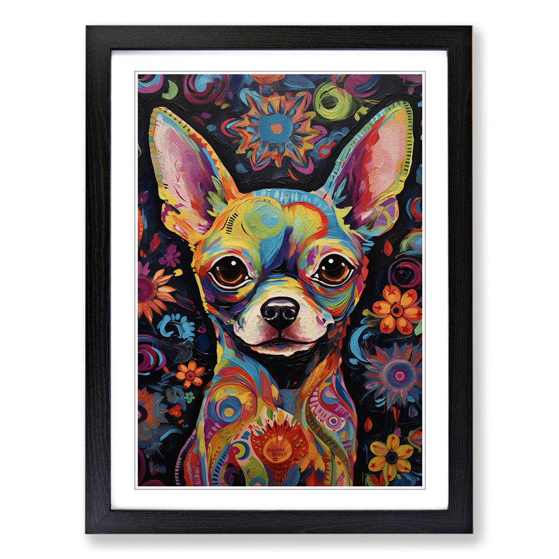 Chihuahua Expressionism - Single Picture Frame Print on Wood, Black Framed, 64cm H x 46cm W x 2cm D