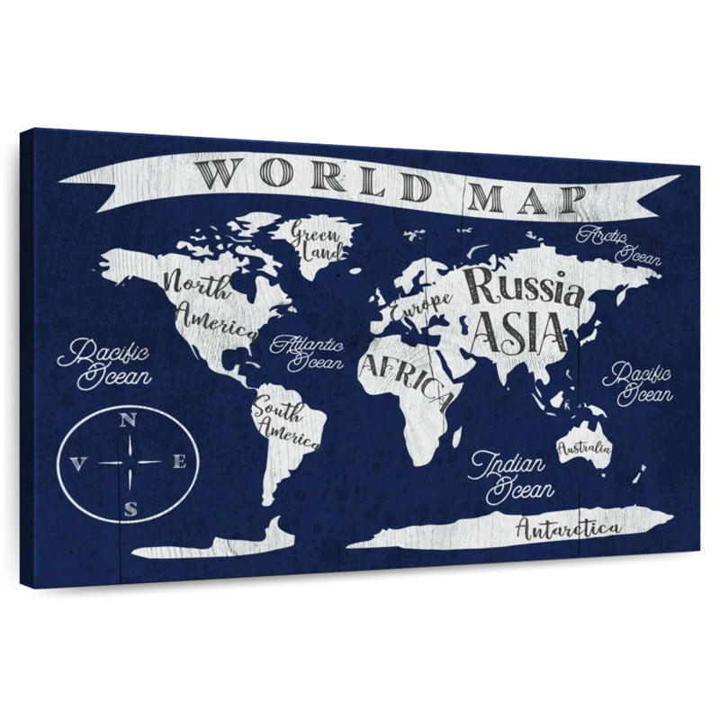 Carte du monde marine Aliaz, H 32 po x l 48 po