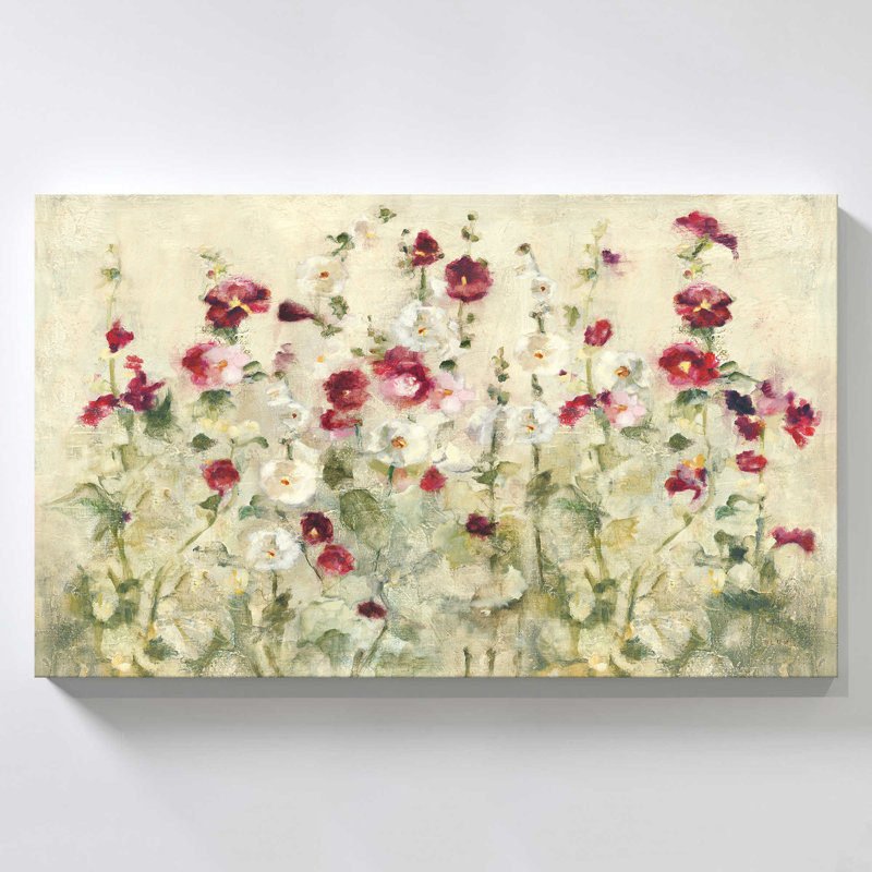"Hollyhocks Row Cool" par Cheri Blum, reproduction sur toile, H 18 po x l 30 po