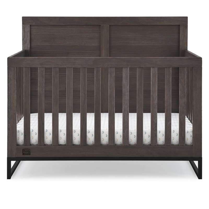 Rustic Gray and Matte Black 6-in-1 Convertible Baby Crib