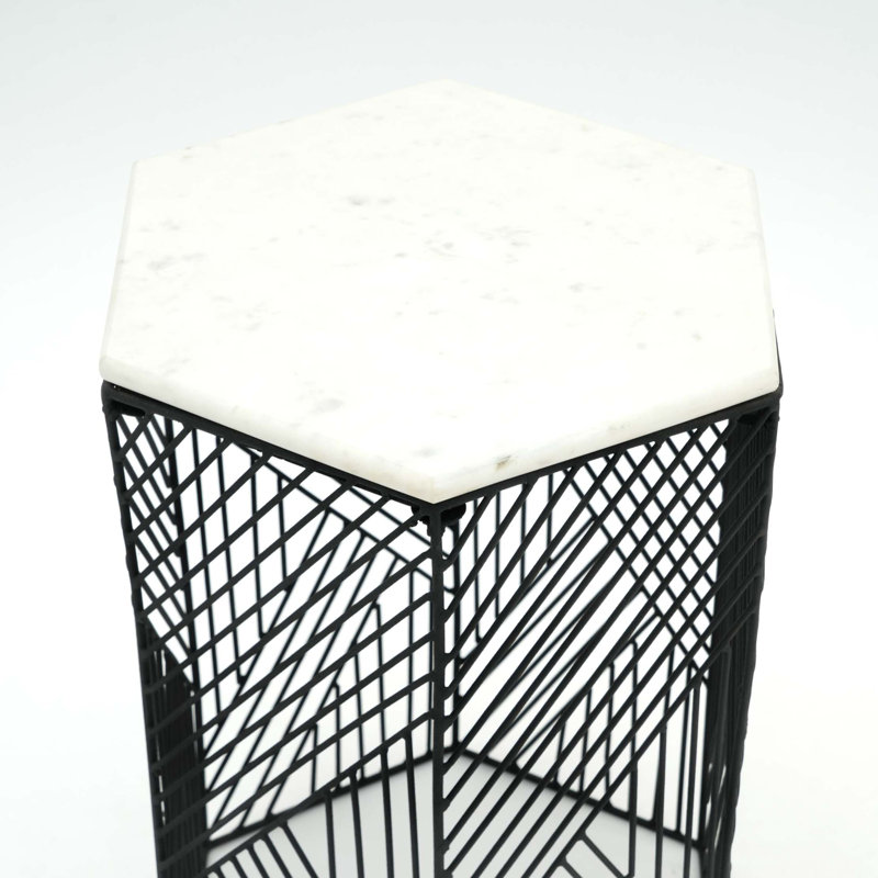 Sculptural Hexagon Marble Nesting Side Tables Set