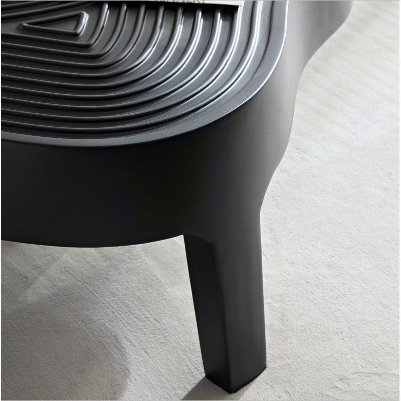 Table basse de 47,24 po en fibre de verre pour le salon, devant en relief noir mat du canapé, table centrale irrégulière pour appartement, aucun assemblage nécessaire