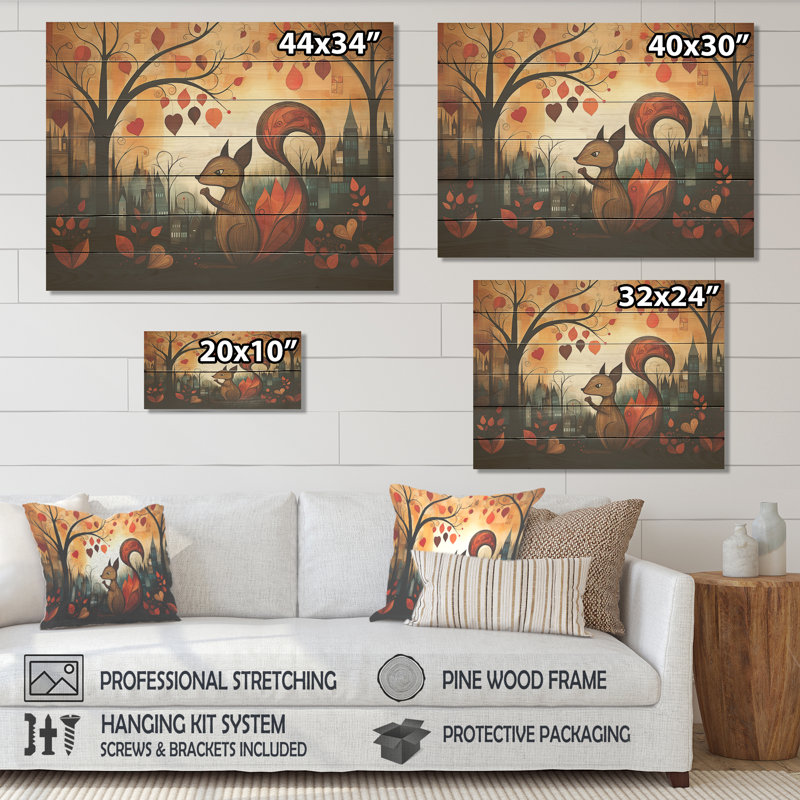 Paysage d'écureuil pour chambre de bébé - Écureuil sur bois, H 10 po x l 20 po