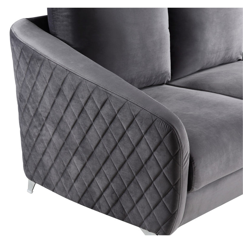 Salon en velours gris Glisten avec coutures à motif de losanges et meubles