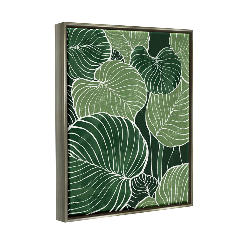 "Layered Green Leaf", art mural sur toile flottante par Ziwei Li, H 21 po x l 17 po x P 1,7 po, Cadre flottant gris lustré