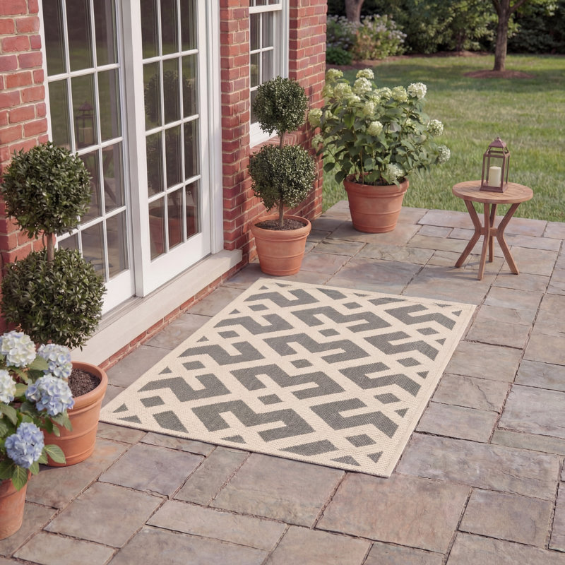 Tapis d'intérieur / extérieur gris / os tissé à plat à la main Arneshia, Rectangle 2 pi x 3 pi 7 po