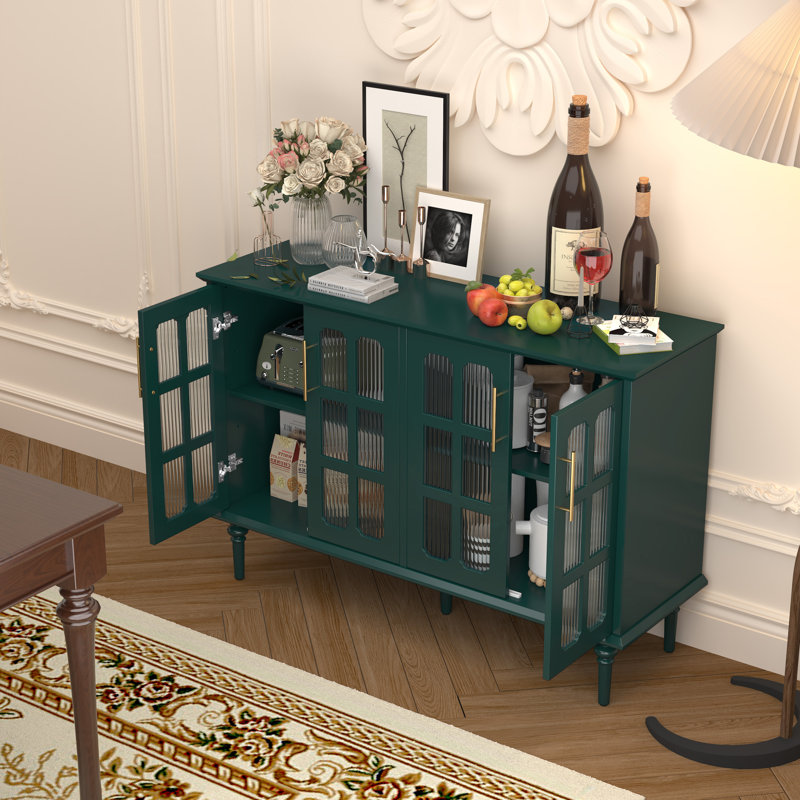Green 47.6" MDF and Glass Sideboard Cabinet with Adjustable Shelves