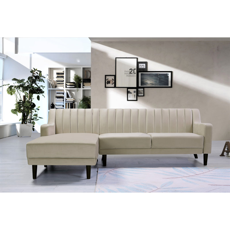Chehalis Velvet L-Shaped Sectional, Cream, Left Hand Facing