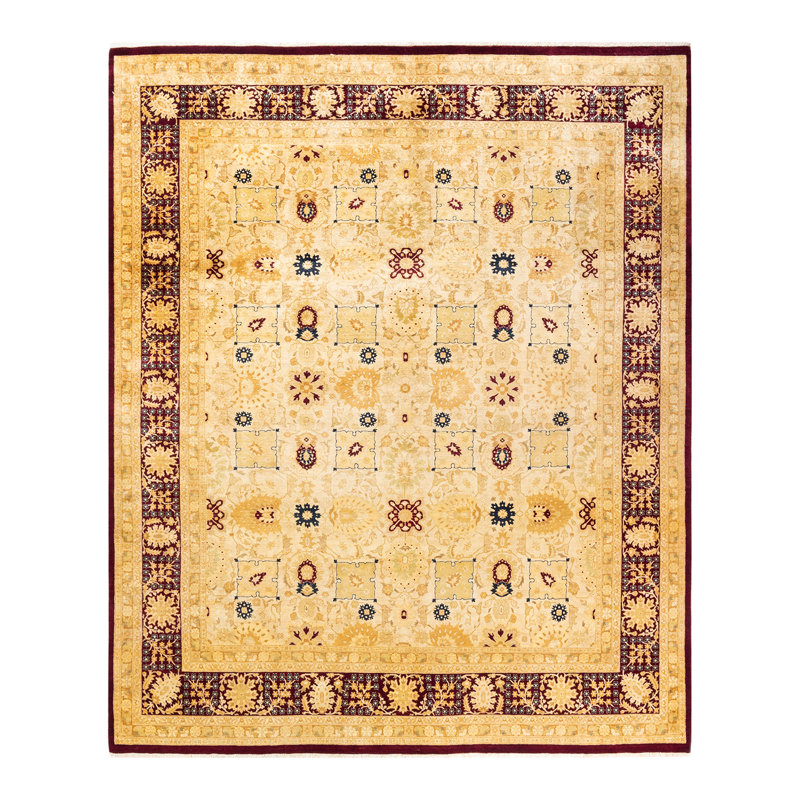 Tapis unique noué à la main Sherrie - ivoire, 8 pi 3 po x 9 pi 10 po