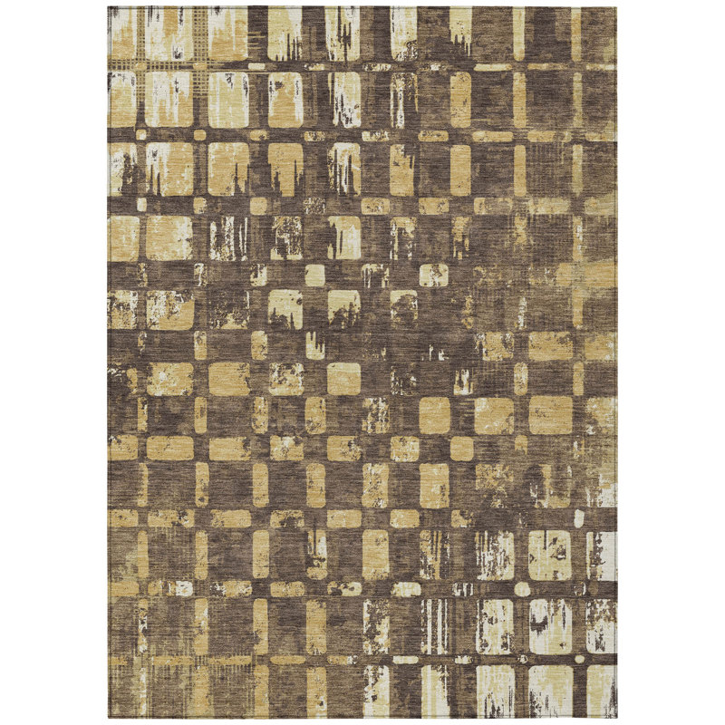 Machine Washable Indoor/Outdoor Chantille ACN2628 Abstract Rug, Fudge, 9' x 12'