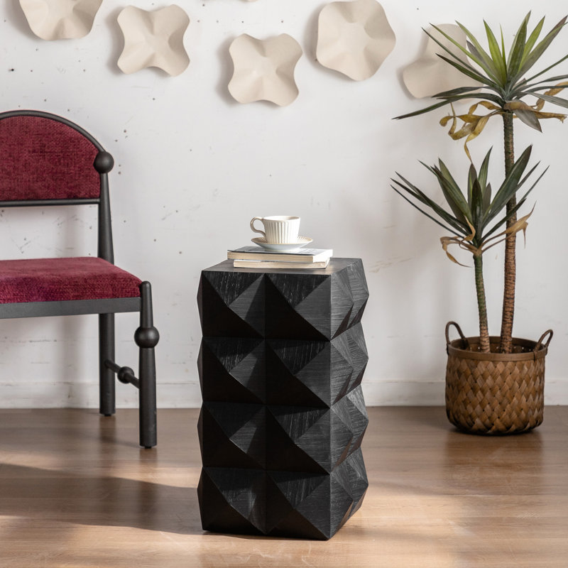Grande table d'appoint de 23,21 po de style rétro, en bois noir, avec motif en sapin et hauteur, Noir