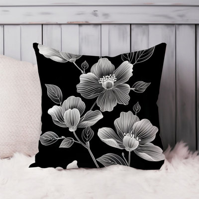 Floral Dreaming of Flowers Black & White XVII Modern Throw Pillow Cover