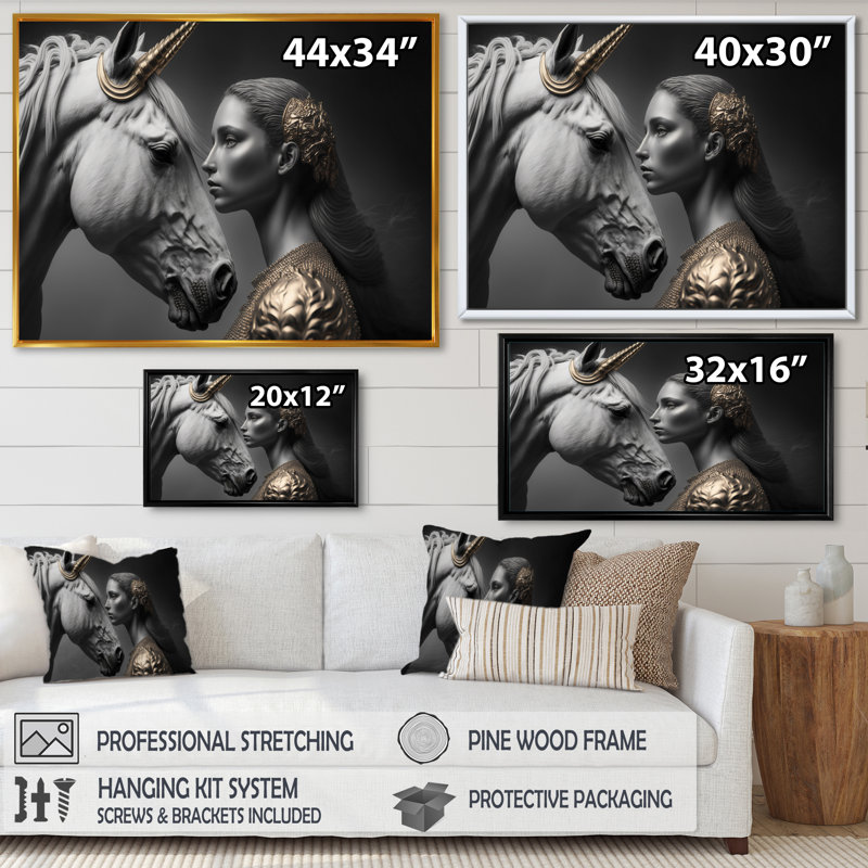 Glamourous Unicorn III - reproduction sur toile, H 12 po x l 20 po x P 1 po, Toile avec cadre flottant or