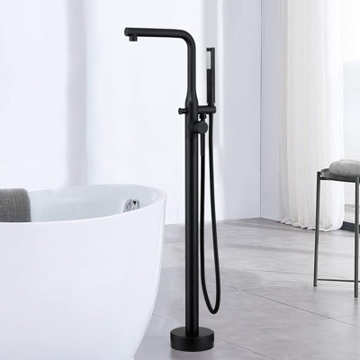 Robinet de baignoire monocommande à fixation au sol avec inverseur et douchette