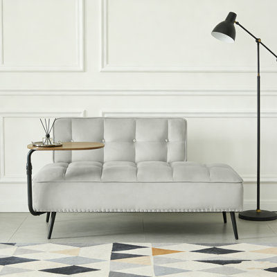 54-Inch Modern Two-Seater Velvet Sofa With 360° Rotating Side Table, Bench & Ottoman, Gray For Living Room & Bedroom